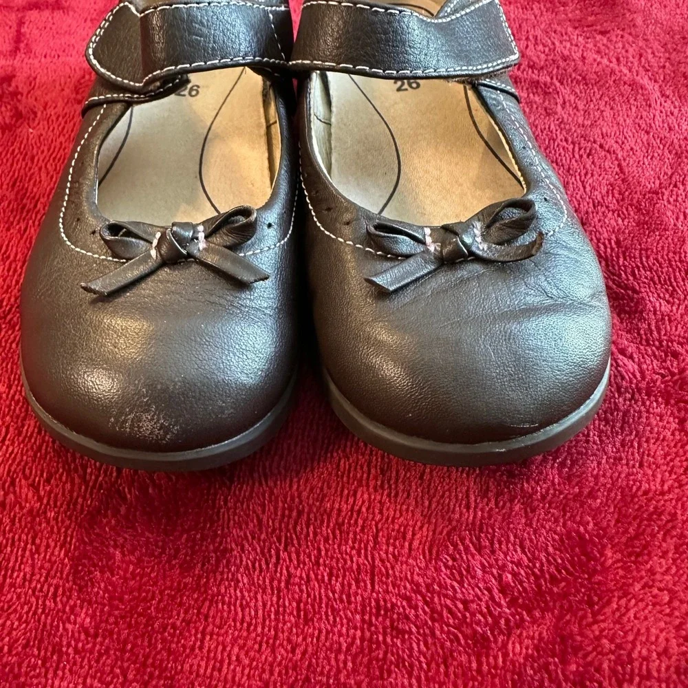 Pediped Flex‎ Kids Mary Jane Shoes Dark Brown Leather Bow Strap Size EU 26